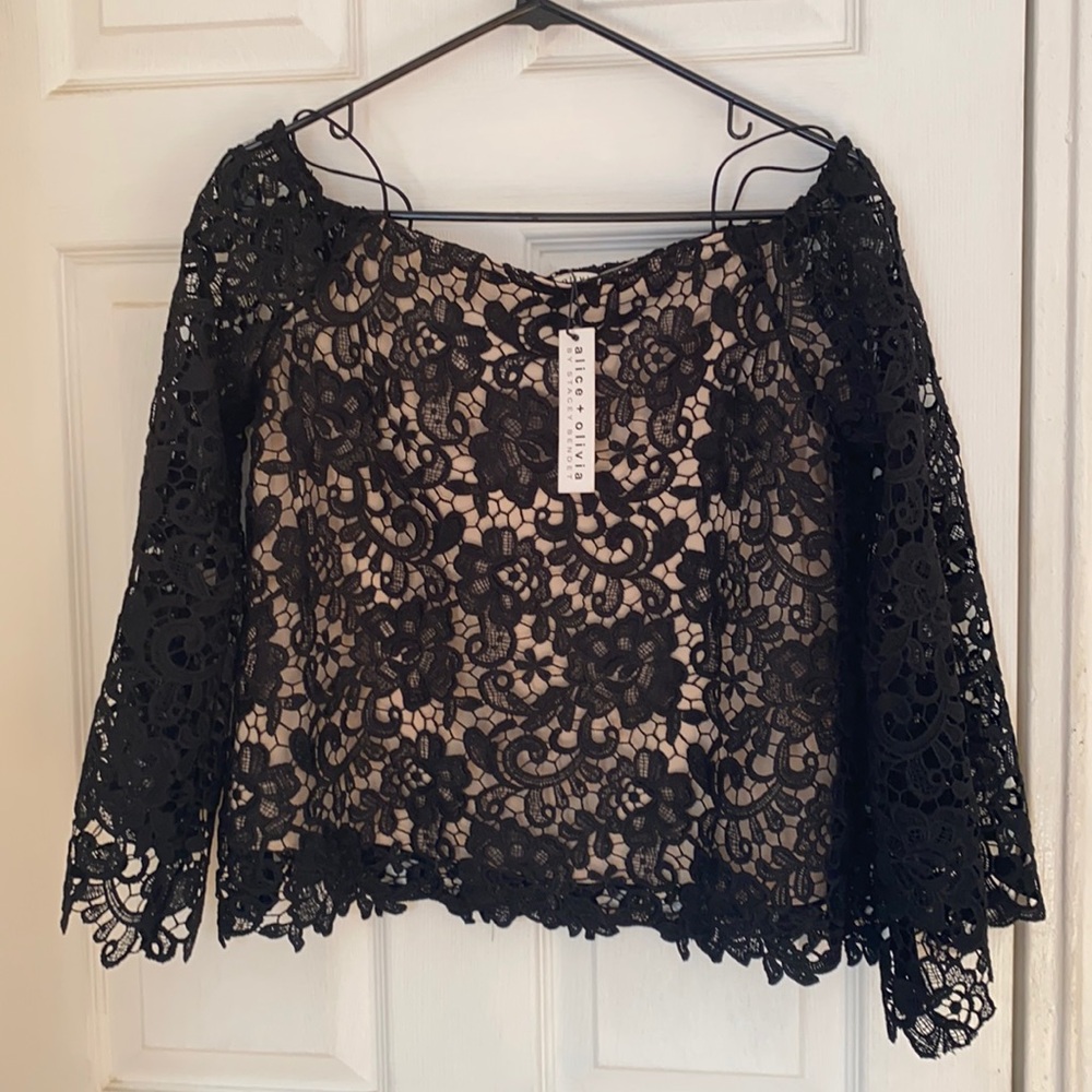 Alice + Olivia Crotchet Cold Shoulder Top